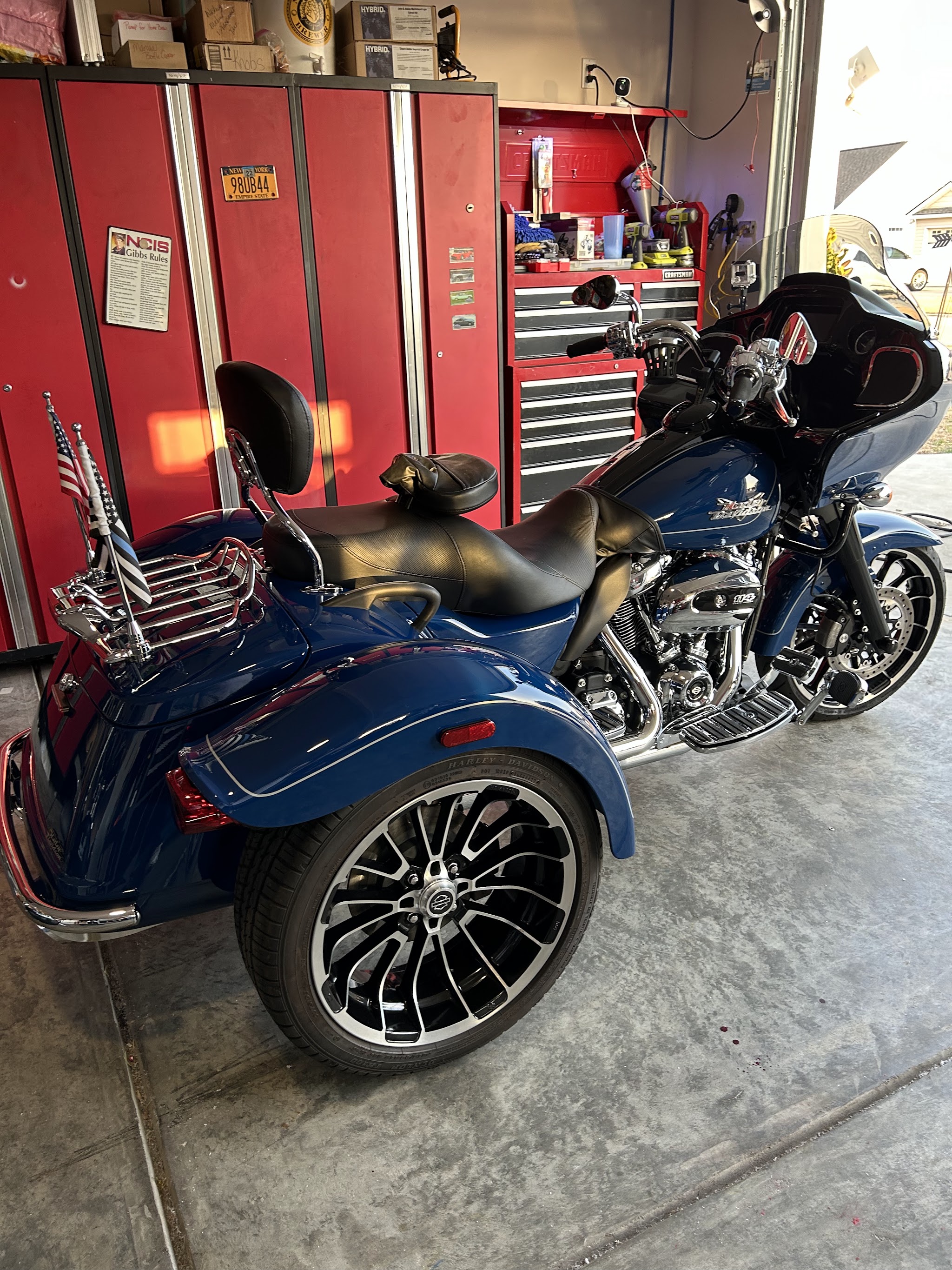 Blue trike in the shop after ceramic coating and film protection